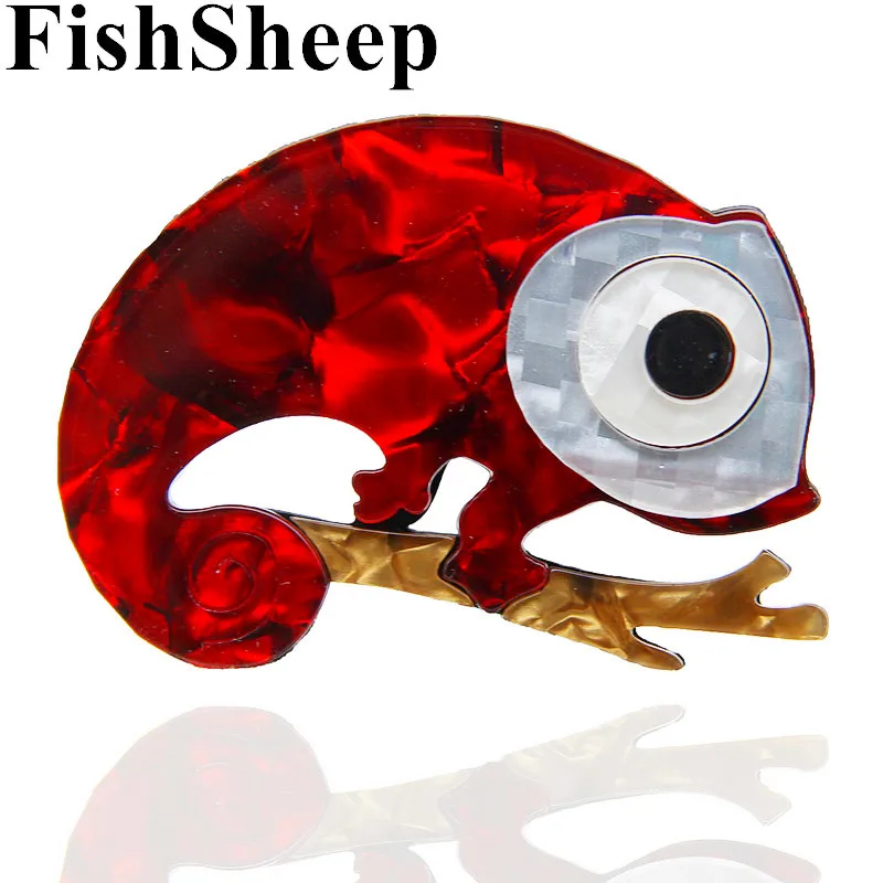 FishSheep Large Acrylic Chameleon Lizard Brooches for Women Cute Resin Gecko Animal Brooch Pins Jewelry Corsage Gifts Accessory