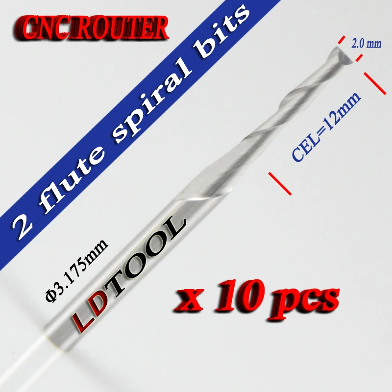 10 Pcs 2 Mm * 12 Mm 2 Fluiten Frees Router Bits Voor Cnc Machine Graveren 2LX3.212