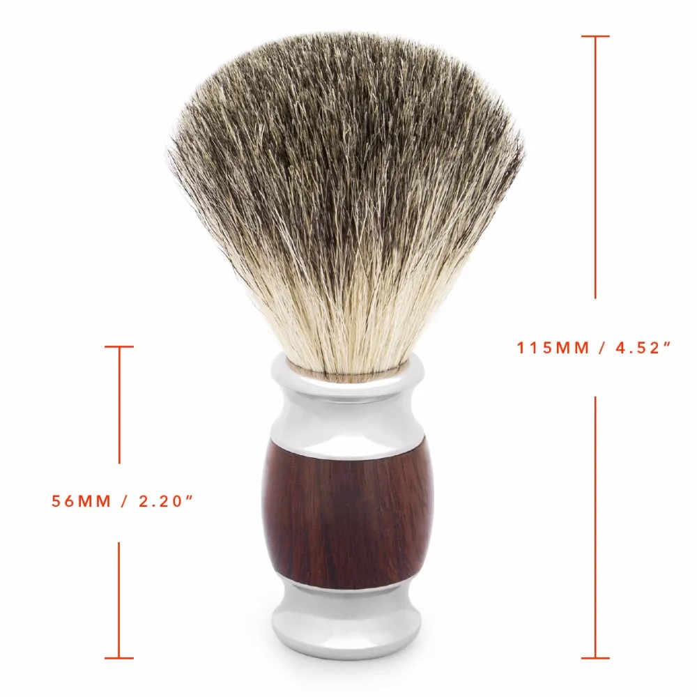 Qshave Man Pure Badger Hair Shaving Brush Wood 100% for Razor Safety Straight Classic Safety Razor 11.5cm x 5.6cm Wood Grain