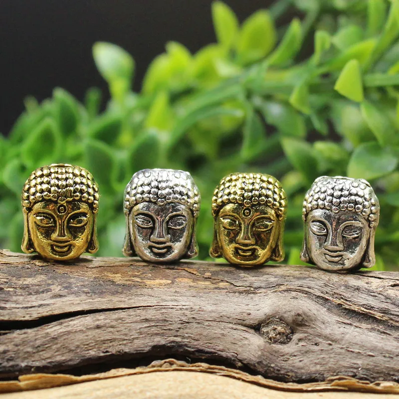 30pcs Religious Craft Alloy Charm Beads 11x9mm Antique Gold Color Buddha Head Design Spacer Beads DIY Jewelry Making Findings