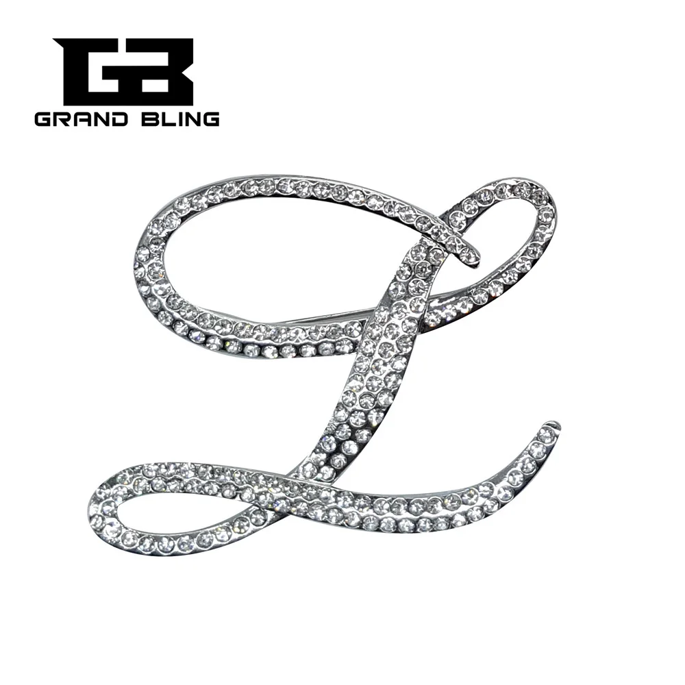 

Bingbling Luxury Look Fancy Crystal Large Script Letter "L" Brooch Pin Jewelry for Jeans/Coat/Hat Accessories