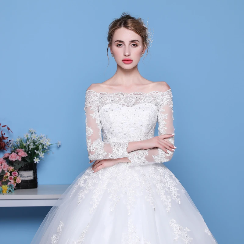 Lange Mouwen Trouwjurken 2022 Prinses Kant Bridal Bruid Jurken Luxe Vintage Uit De Schouder Robe De Mariage