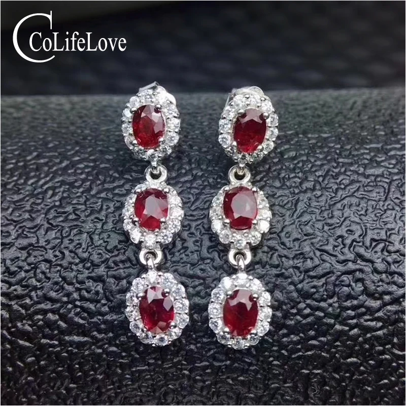 Classic ruby silver drop earrings for wedding six pieces natural ruby gemstone earrings solid 925 silver ruby jewelry