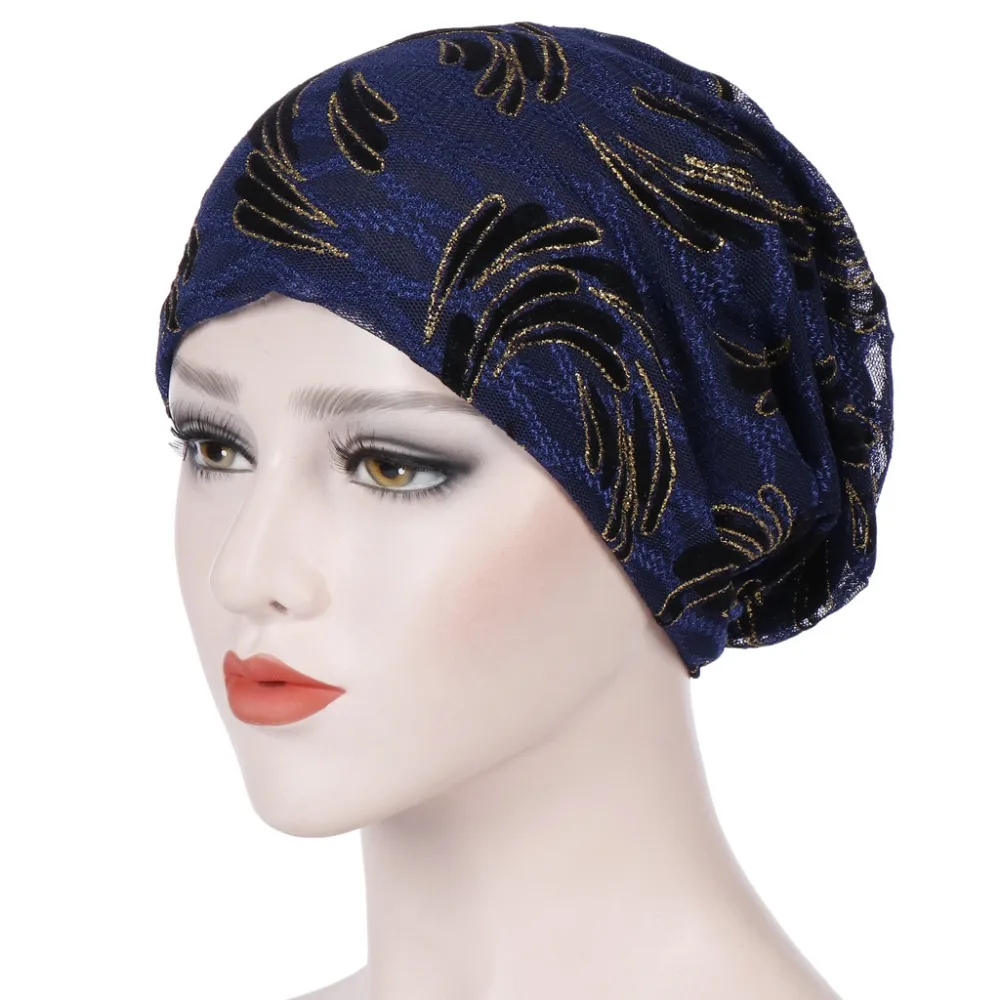 New Women\'s breathes Leaves Print Cotton Turban Head Hat Chemo Beanies Cap Headgear Female Headwear Headwrap Hair Accessories