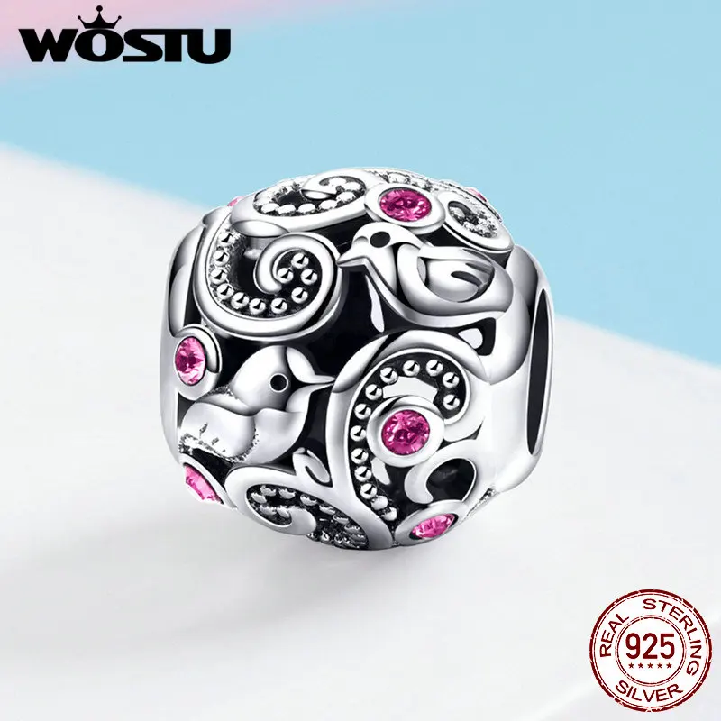 WOSTU 2019 New 925 Sterling Silver Pink Love Beads Fit Charm Bracelet & Necklace Pendant Original Intricate Fine Jewelry FIC1014