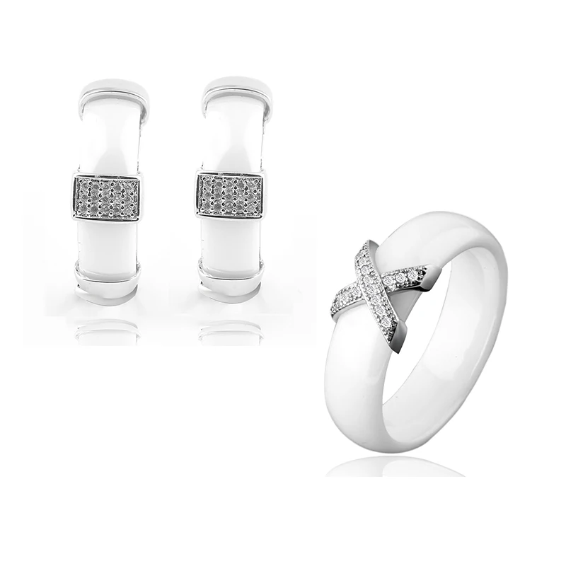 2018 New Elegant Princess Women Jewelry Set  Zircon Cubic Ceramic Rings Earrings Jewelry Set For Women Bridal Wedding Party