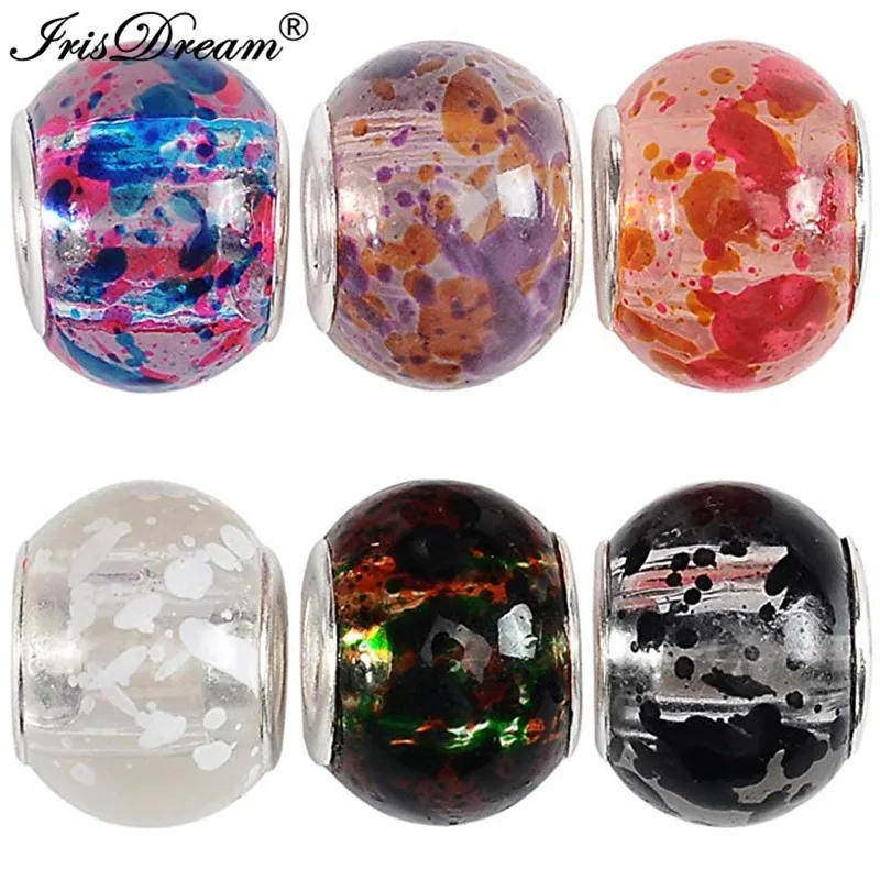 50PCS Lot New Flower Big Hole Round Loose Murano Spacer Crystal Glass Beads Fit Pandora Charms Bracelet For DIY Jewelry Necklace