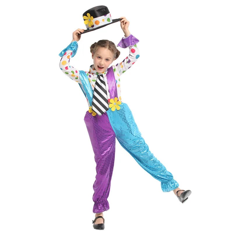 Circus Nar Clown Joker Kostuum voor Kinderen Meisje Halloween Kerstmis Carnaval Nieuwjaar Fancy Dress Kindercosplay Kleding
