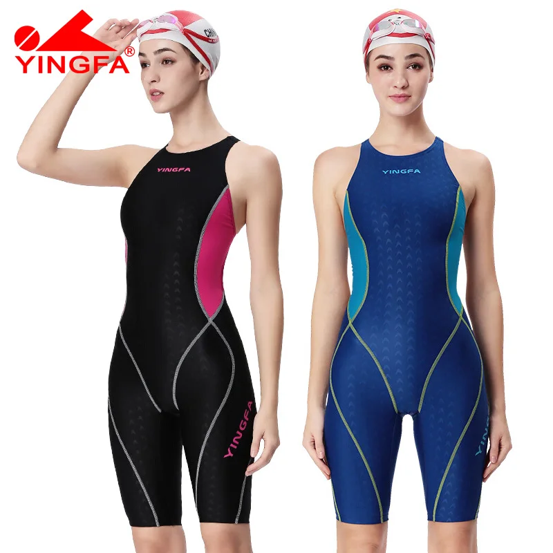 Yingfa Professional Competition Swimsuit Women One Piece Training  Racing Sharkskin Knee Swimwear Girls Bating Suits