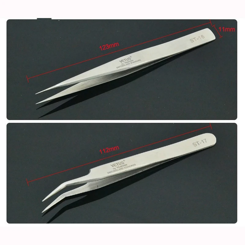 Stainless Steel Eyelash Tweezer Anti-static Non-magnetic 3D Vetus Tweezer Industrial Precision Lash Extension Makeup Tool