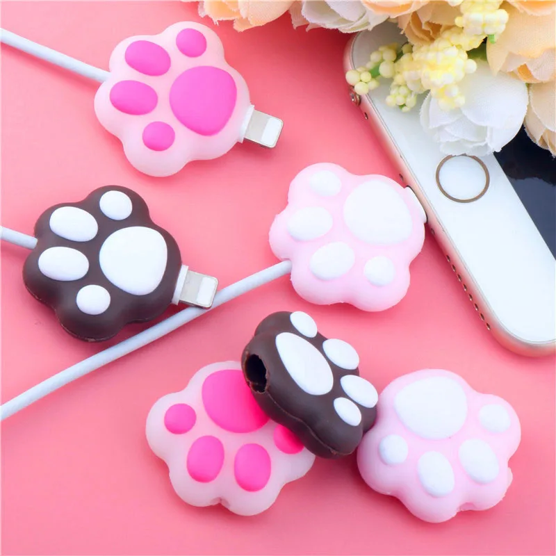 1Pcs Silicone Cat Paws Cable Protector Cute Anti-Break Cartoon Animal Model Cover Charging Cable Winder For iPhone Usb Cable