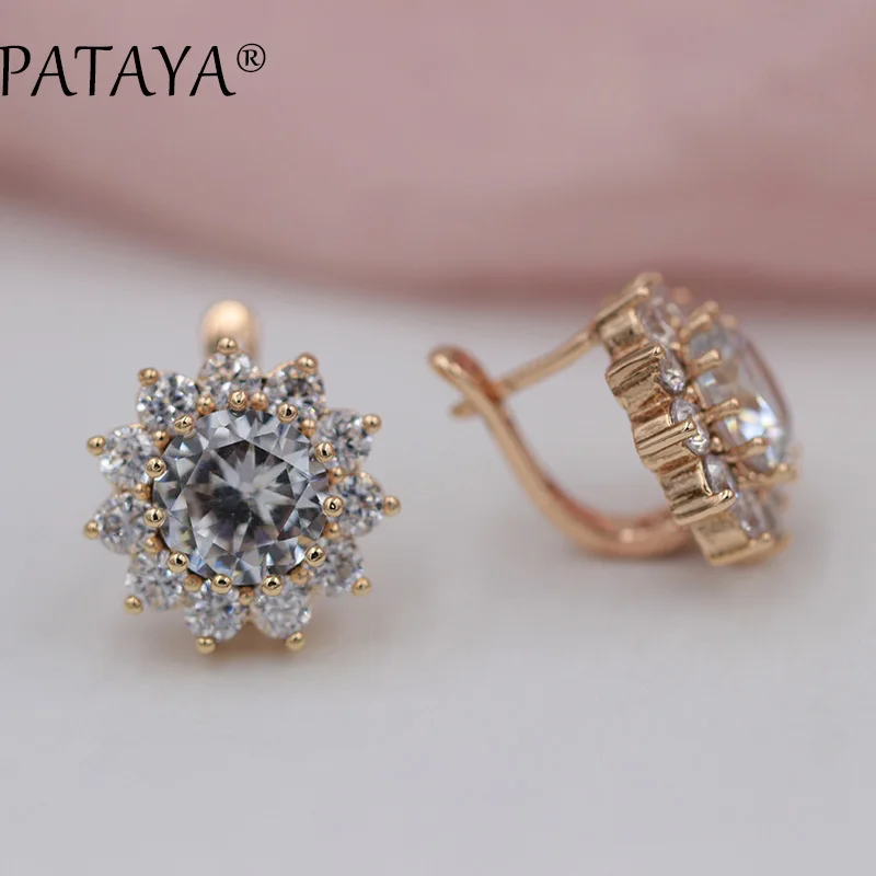 PATAYA Sunlight Big Drop Earrings 585 Rose Gold Color Natural Cubic Zircon Rose Gold Jewelry Accessories Vintage Drop Earrings