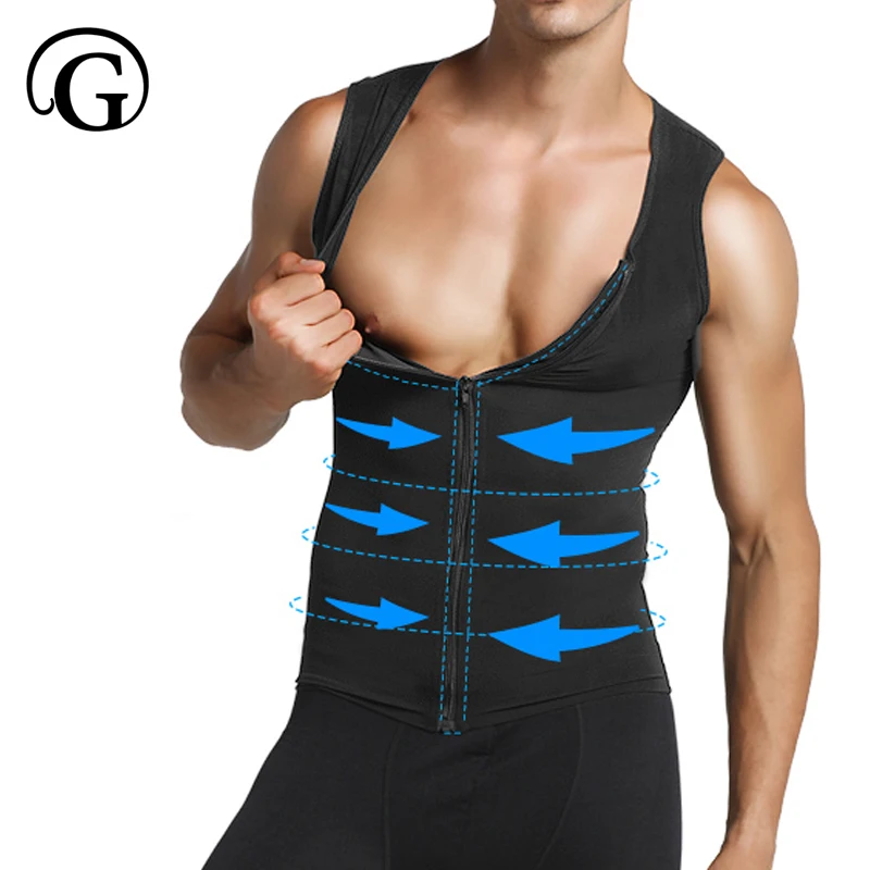 Mannen Afslanken Shaper Borst Binder Corset Controle Tummy Tank Tops Buik Rits Vest