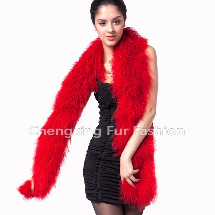 

CX-S-108 Latest Product Real Mongolian Lamb Fur Boa Fluffy Thick Genuine Fur Scarf For Women