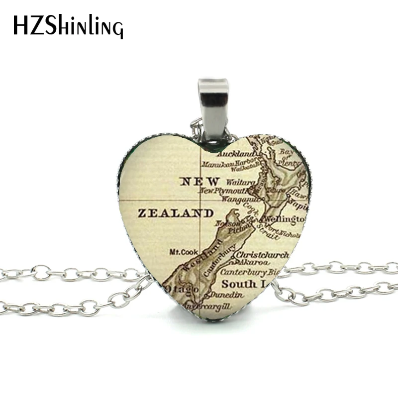 New Vintage Map Heart Necklace New Zealand Map Heart Pendant Ireland Map Jewelry Fashion Heart Necklace HZ3