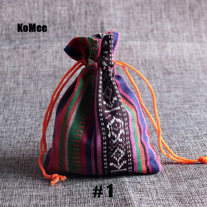 9x13cm Cotton Jewelry Bags 50Pcs Ethnic Gift Bags Multi Colors Stripe Tribal Tribe Drawstring Bags Christmas Jewelry Pouches