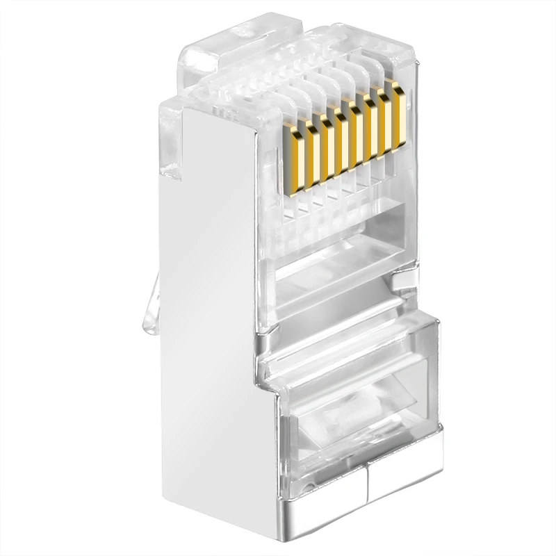 cncob cat5e Ethernet connector shielded copper shell rj45 8P8C cable plug metal shell FTP network crystal head 30pcs / 100pcs