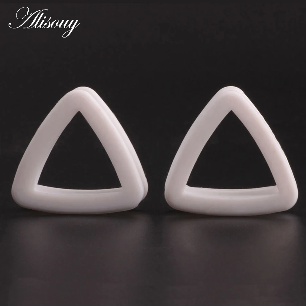 Alisouy 1 pair Ear plugs Triangle Thin Silicone Flexible Body piercing Jewelry Tunnel Plugs Ear Tunnels Hollow Ear stretcher