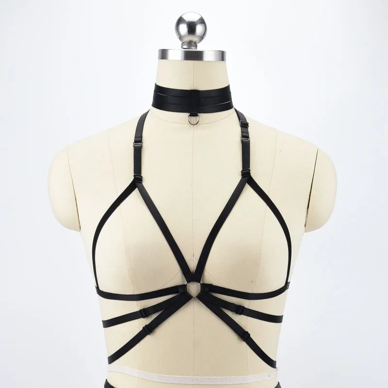 

Fetish Wear Gothic Harness Cage Bra Polyester Crop Top Bondage Lingerie Erotic Cage Bra Summer Lingerie Bodysuit O0495