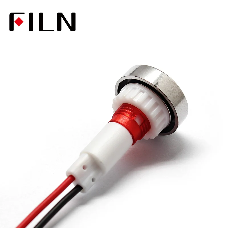 Filn 12v 220v 10mmledプラスチックインジケーターライト信号ランプ (20cm cbale付き)