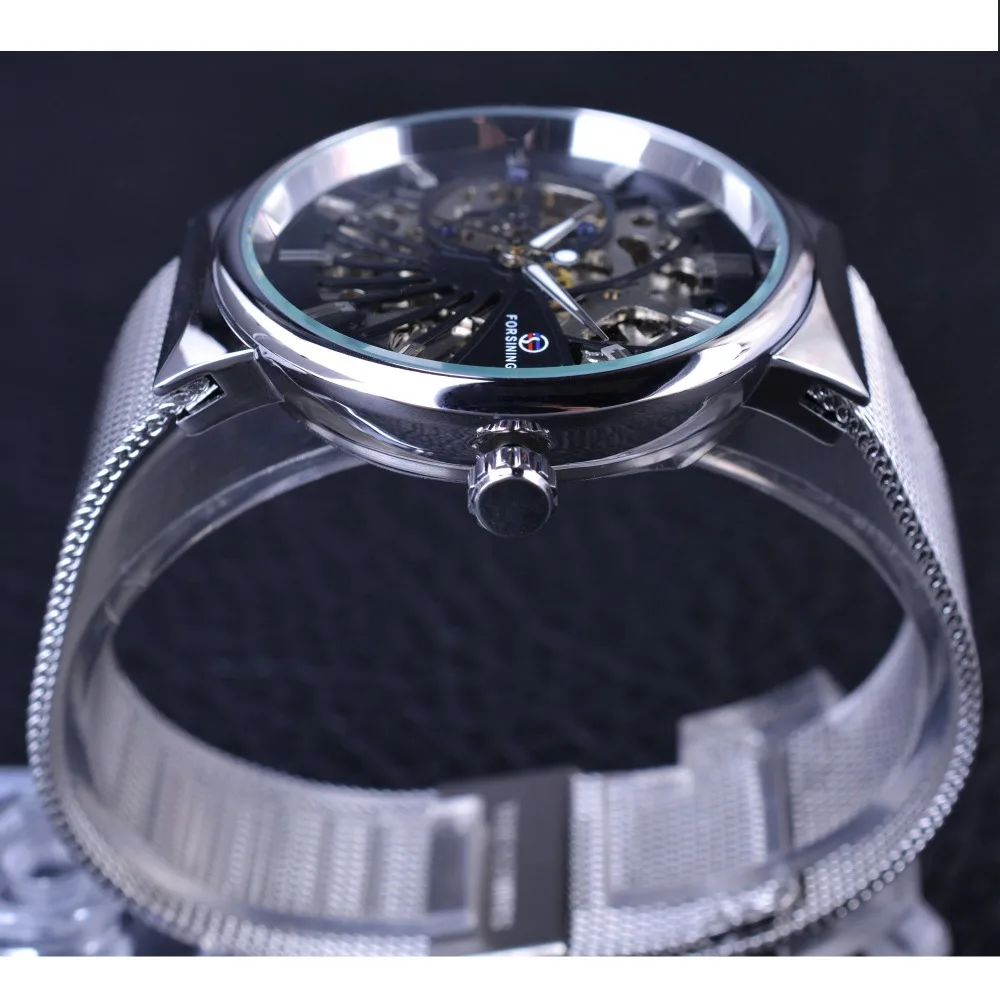 Forsining 2017 Fashion Neutral Design Silver Steel Men Short Small Dial Mens Watches Top Brand Luxury Mechanical Skeleton Watch