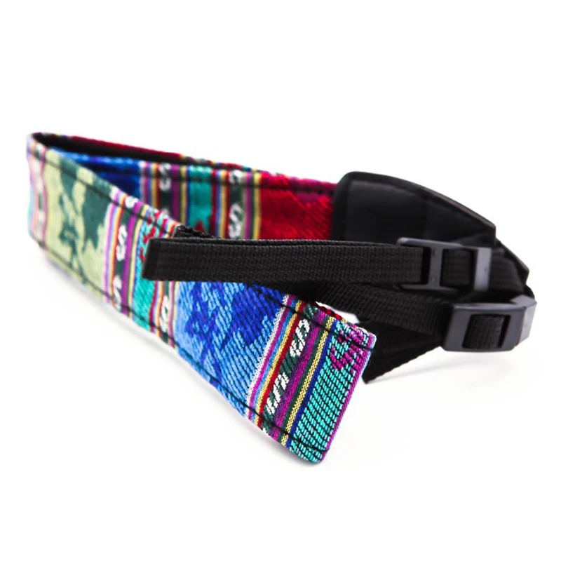 Retro สไตล์ผ้าฝ้าย Yard สีสันสดใสรูปแบบกล้องไหล่คอสายเข็มขัดสำหรับ Canon สำหรับ Nikon สำหรับ Sony