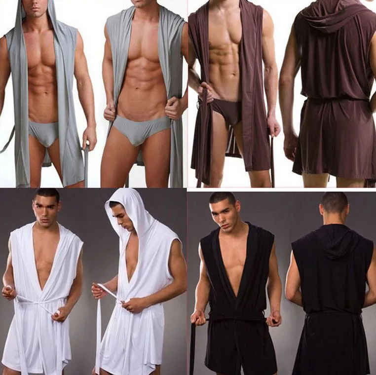 Hot summer dress bath robe men sexy pajamas sleepwear Silk pijama hombre hooded bathrobe men bathing pyjamas 4color no Brief