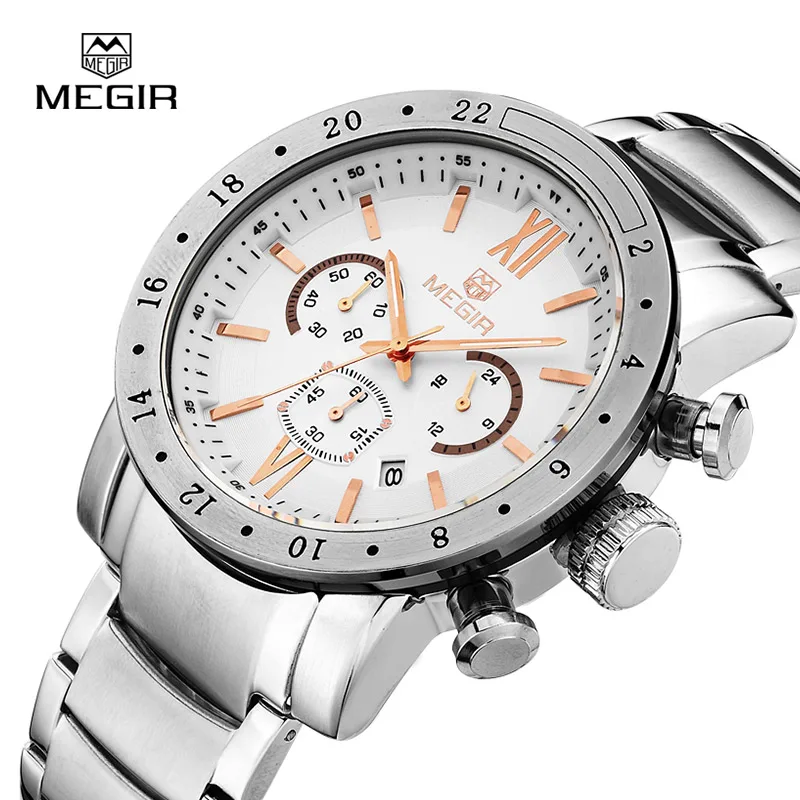 Business Men\'s Dress Wrist Watches Chronograph Clock Stainless Steel Band 24 Hours Quartz Stop Watch Man Relogios Masculino 3008