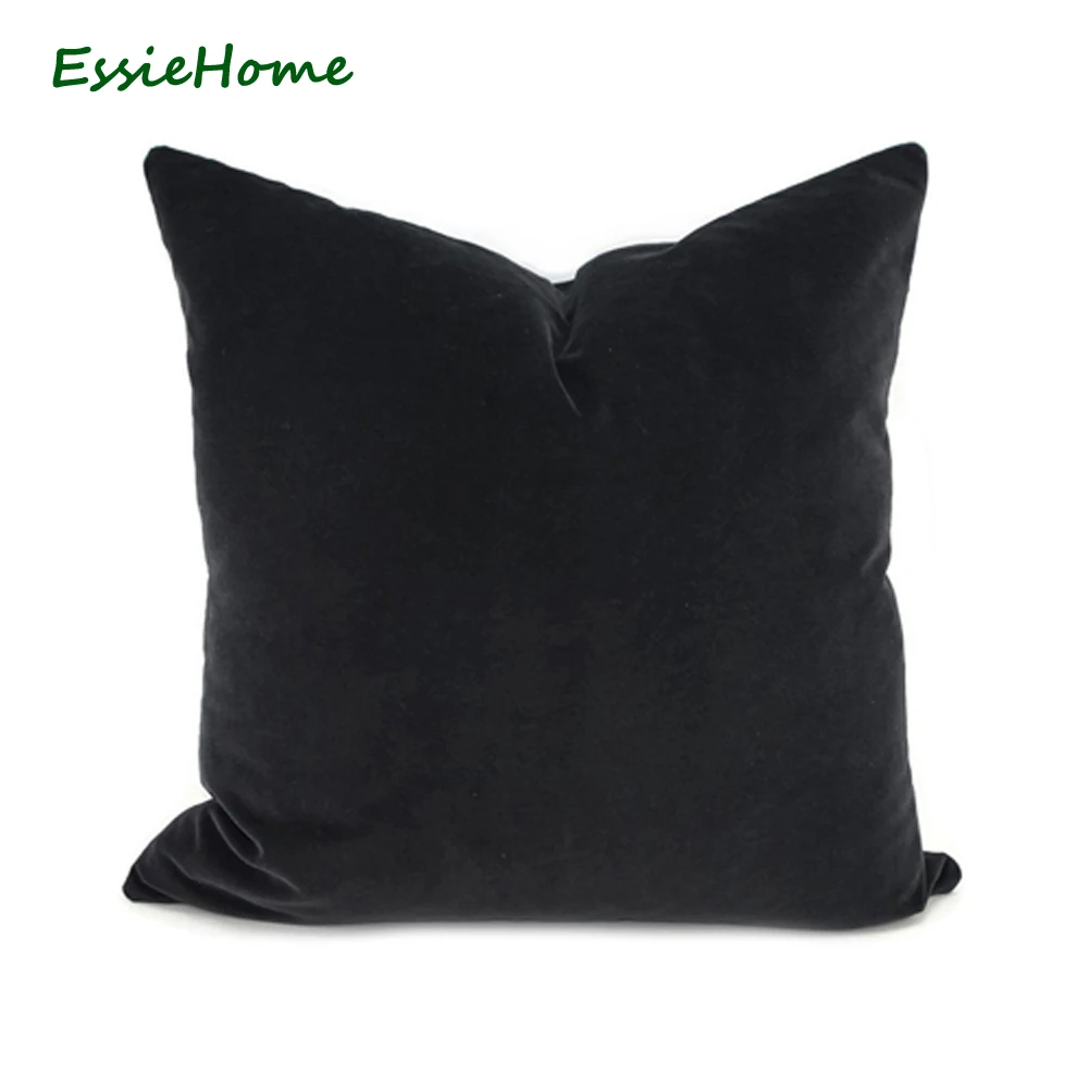 ESSIE HOME Luxury Matte Cotton Velvet Black Velvet Cushion Cover Pillow Case Lumbar Pillow Case