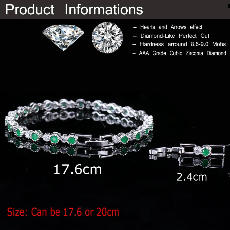 CWWZircons Elegant Women Wristband Jewelry Silver Color Natural Round Green Crystal Bracelet with Cubic Zirconia Stones  CB053