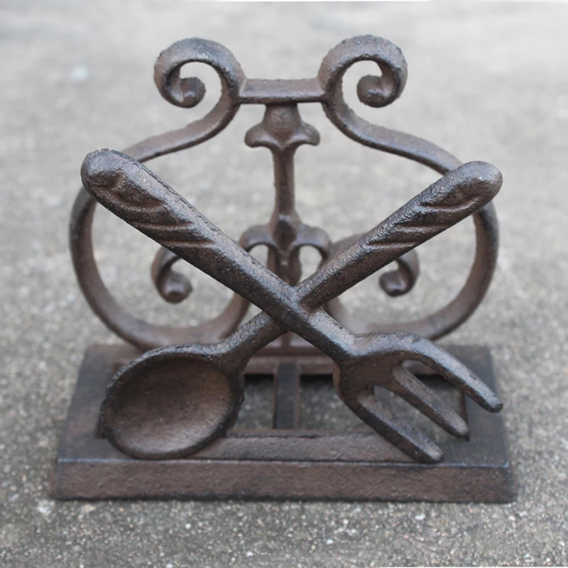 Rustic Cat Cast Iron Standing Napkin Holder European Home Table Bird Fork Spoon Metal Tissue Paper Holder Business Card Holders