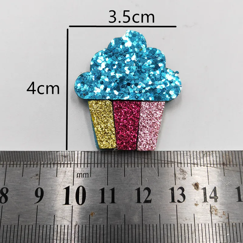 42pcs/lot 3.5x4cm Glitter Fabric Appliques Cartoon Ice cream Padded Patches for Wall Clothes Stickers DIY Hair Clips decoration