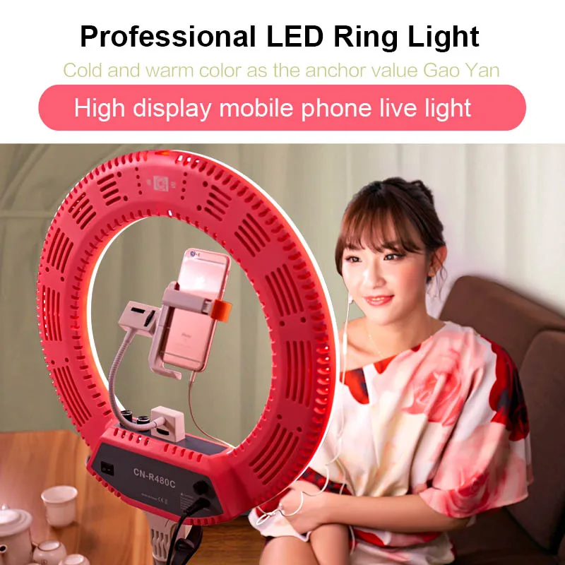 R480C Chuyên Nghiệp LED Vòng Ánh Sáng 18 "Outer 12" Bên Trong Bi-Màu Nhiếp Ảnh Video Studio Ánh Sáng Cho Thông Minh điện thoại Máy Ảnh Youtube Sống