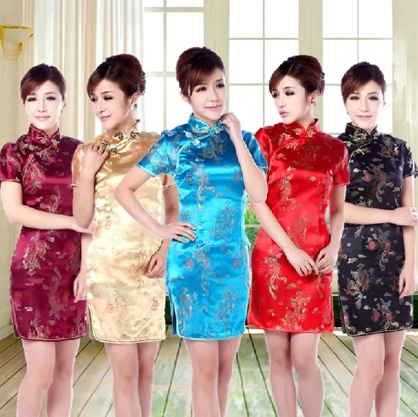 2019 Chinese cheongsam Silk Qipao women summer dress New Year party sexy evening dresses chi-pao