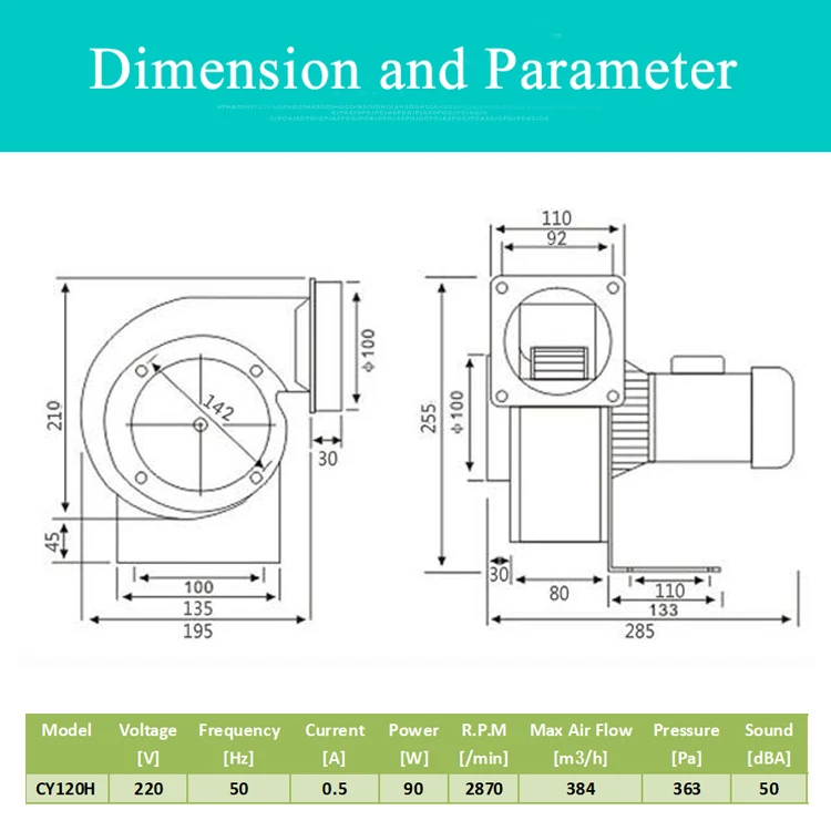 Cy120h ventilador resistente a altas temperaturas, ventilador industrial, ventilador de ventilador centrífugo, soquete de lareira, extrator, 220v