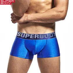 Boxer brillant de marque SUPERBODY pour homme, sous-vêtement Sexy, taille basse, caleçon lisse, caleçon