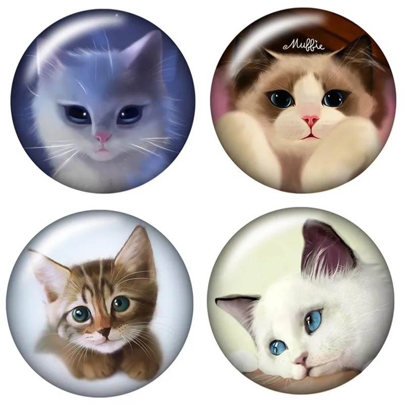 New Lovely Cats 1lot(10pcs) 12mm/16mm/18mm/25mm Round photo glass cabochon demo flat back Making findings ZB0471