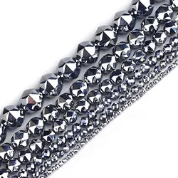 4-12mm Natural Terahertz Stone Beads 15'' Round Faceted Gray DIY Loose Beads For Jewelry Making Beads Men Bracelet Necklace Gift