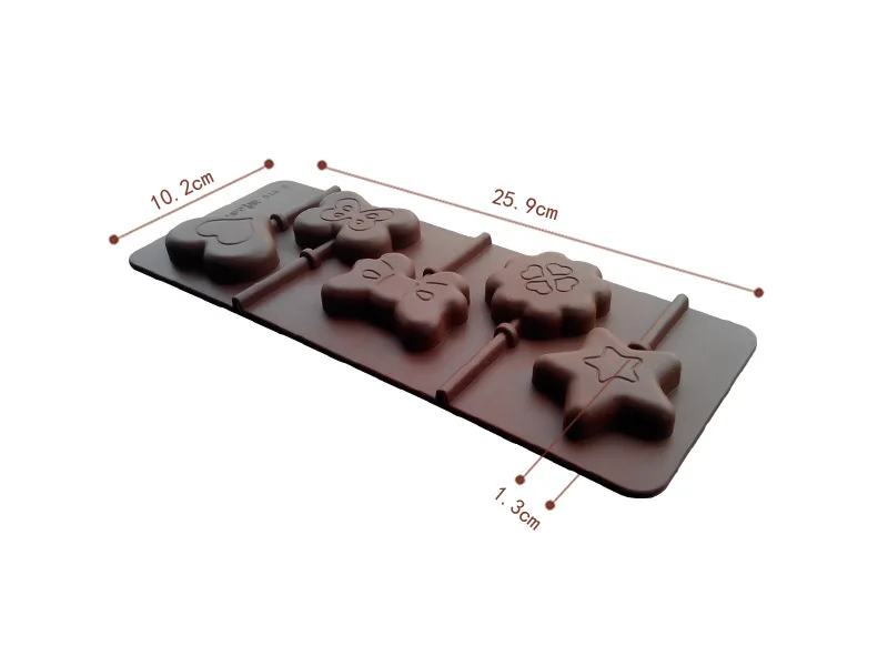 New Fondant Moulds 5 Holes Lovely Creative Star And Heart Shaped 3D Silicone Bakeware Lollipop Mold D672