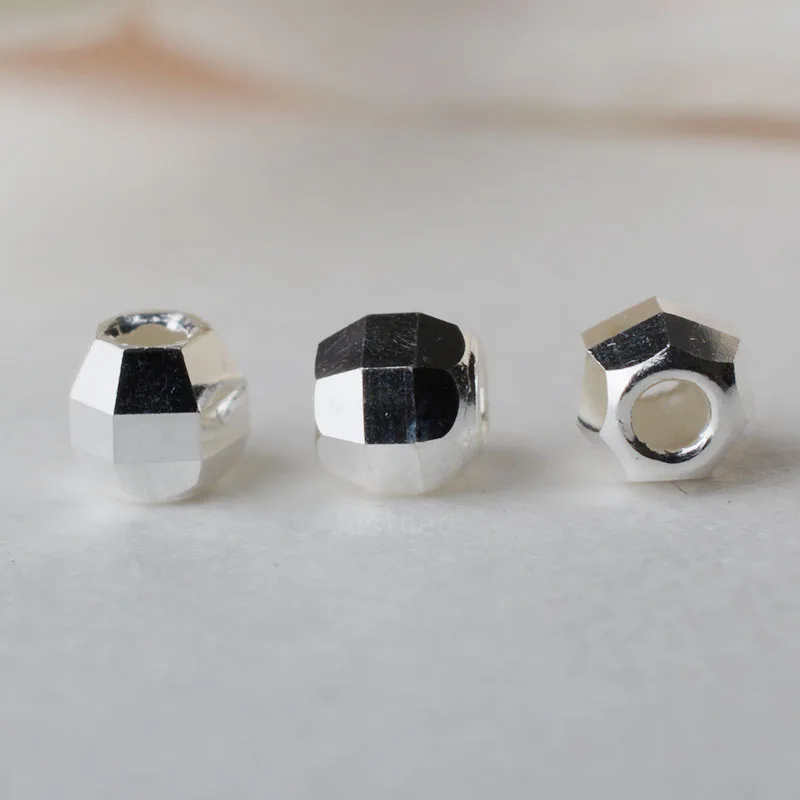 Solidne 925 Sterling Sliver Bezszwowe koraliki fasetowane Okrągłe lustro dystansowe Cięcie powierzchni Luźny koralik do wyrobu biżuterii 2 mm 3 mm, 1 szt.