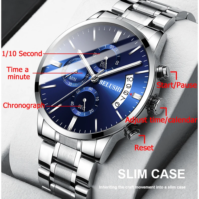 Men\'s Watch Luxury Brand BELUSHI High-end Man Business Casual Watches Mens Waterproof Sports Quartz Wristwatch relogio masculino