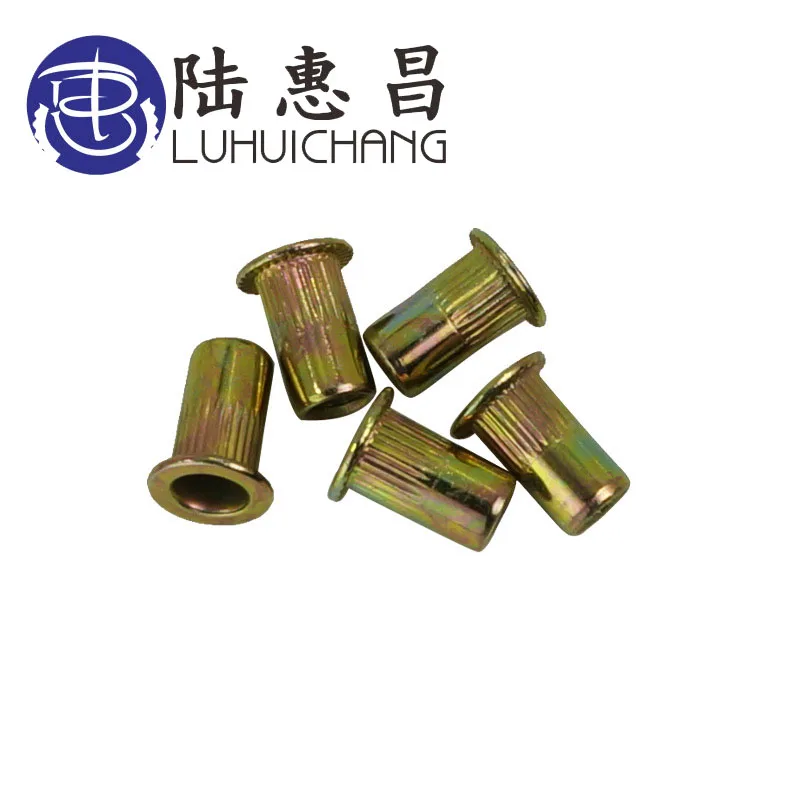 LUHUICHANG M3 M4 M5 M6 M8 M10 Zinc Plated Carbon Steel Knurled Nuts Rivnut Flat Head Threaded Rivet Insert Nutsert Cap Rivet Nut