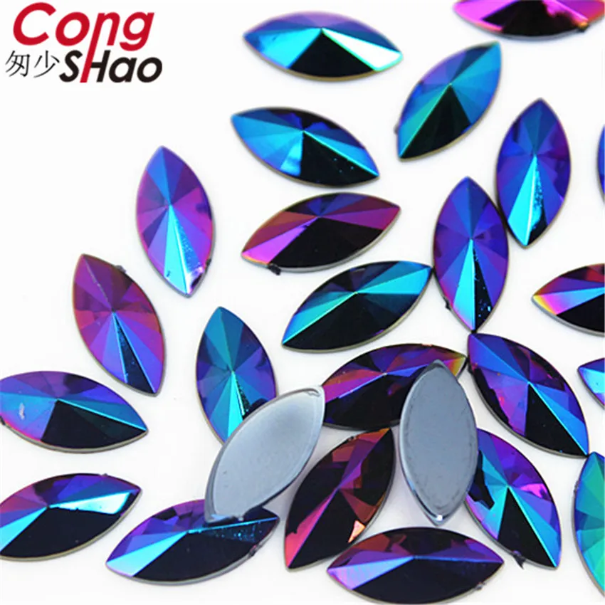 Cong Shao 100pcs 7x14mm Horse Eye AB Acryl Non Hotfix Rhinestone Navette Nail Art Rhinestone Non Hot Fix Crystal for DIY ZZ356