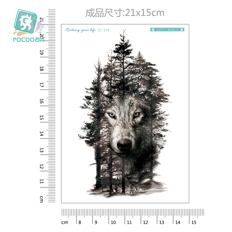 6Pcs Waterproof Temporary Tattoo Sticker Chest Clock Wolf Forest Tatto Tigers Owls Flash Tatoo Fake Tattoos For Men 21*15CM