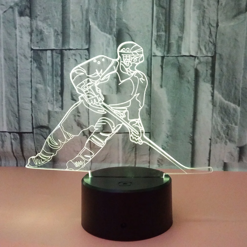 

New Ice Player Colorful 3d Lights Led Gradient Nightlight Hockey Touch 3d Stereo Vision Usb Led 3d Light Fixtures Table Lamp