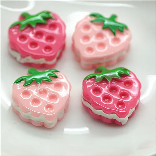 30pcs resin strawberry flat back cabochon for embellishments scrapbooking Dollhouse Hair Clip decoration 13*17mm