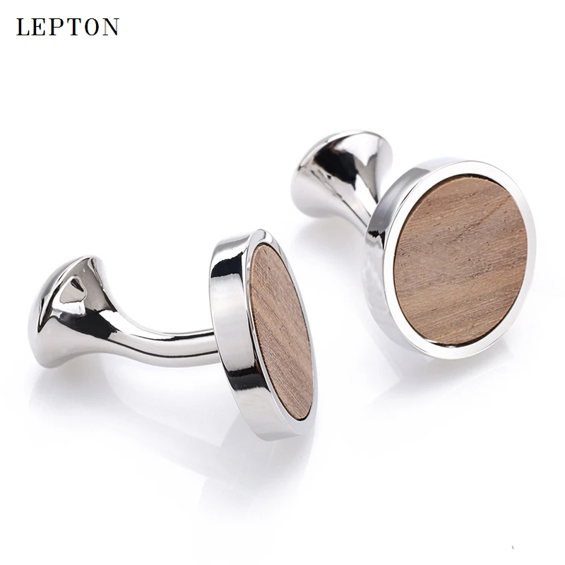 Hot New Round Wood Cufflinks hedgehog sandalwood Cuff Links Wedding Lepton Best Men\'s Presents and Gifts for Men With Gift Box