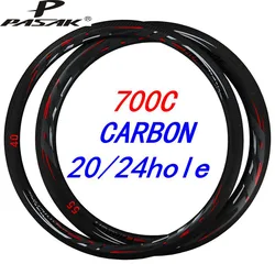 Light Weight 700c Road Bike Rim Clincher For Road Bicycle Cycle Cross 38/40/50/55mm Carbon Rim UD/3K Twill brake edge 20/24hole