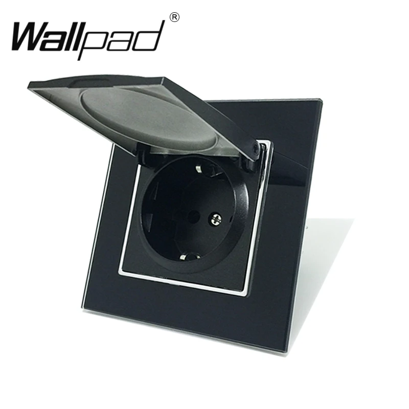 1 Gang Dust Cap Schuko Socket 16A Wallpad Luxury Black Crystal Glass 110V-250V  Wall Power Supply EU with Claws Hook Clips