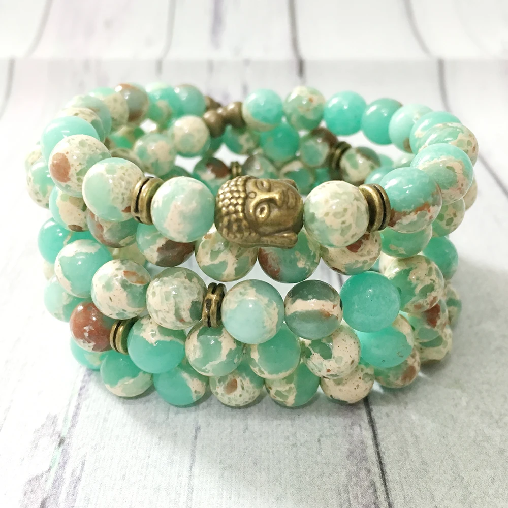 MG0466 New Design 108 Mala Buddha Head Bracelet Women`s Energizing the Heart Chakra Jewelry Encouraging Emotional Balance